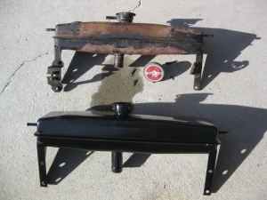 Old rotten radiator tank and new replacement for Jaguar E_type Series III from XKs Unlimited.
